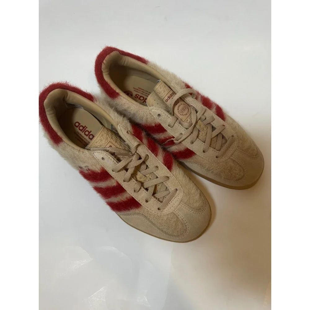 Adidas Gazelle Indoor Sand Red Faux Fur Sneakers Womens 7.5